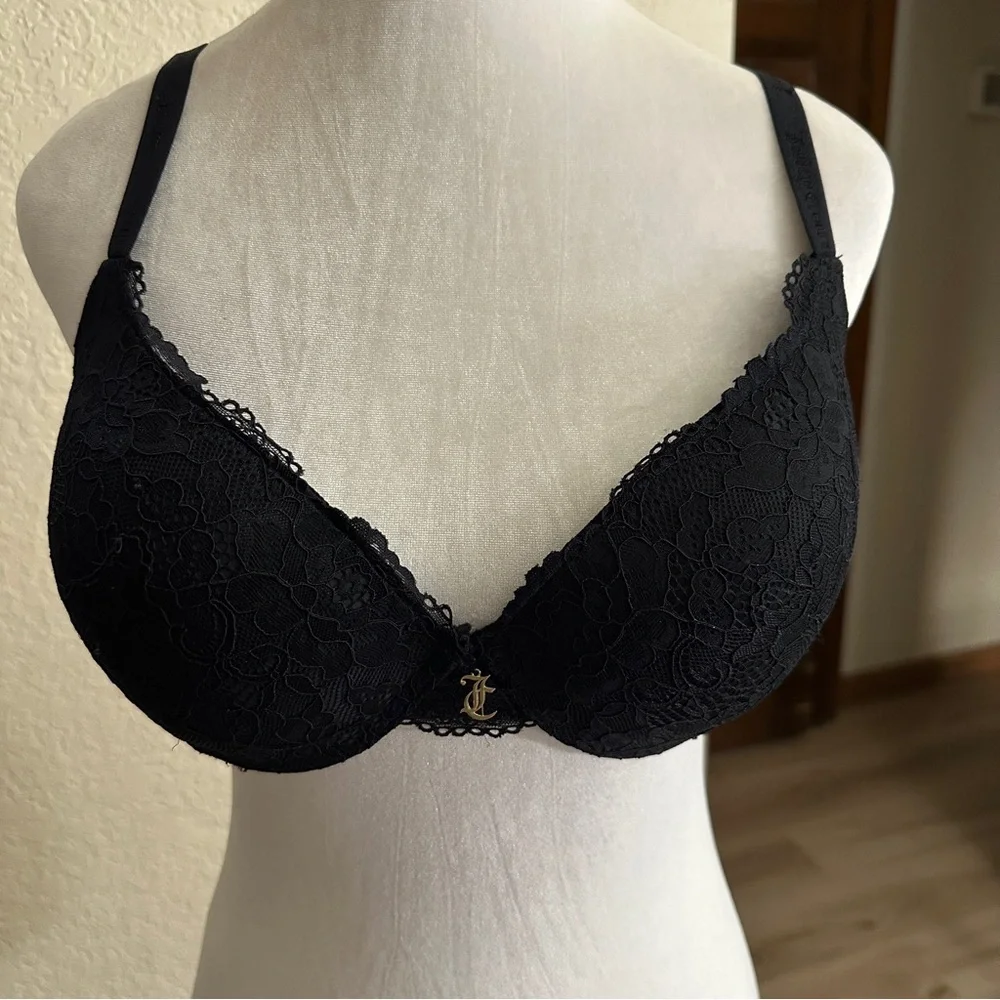 Juicy Couture Black Padded‎ Underwire Adjustable Bra Size 38C